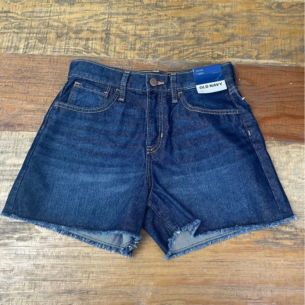 NWT!  Girls Old Navy high rise dark denim shorts adjustable waist size 14